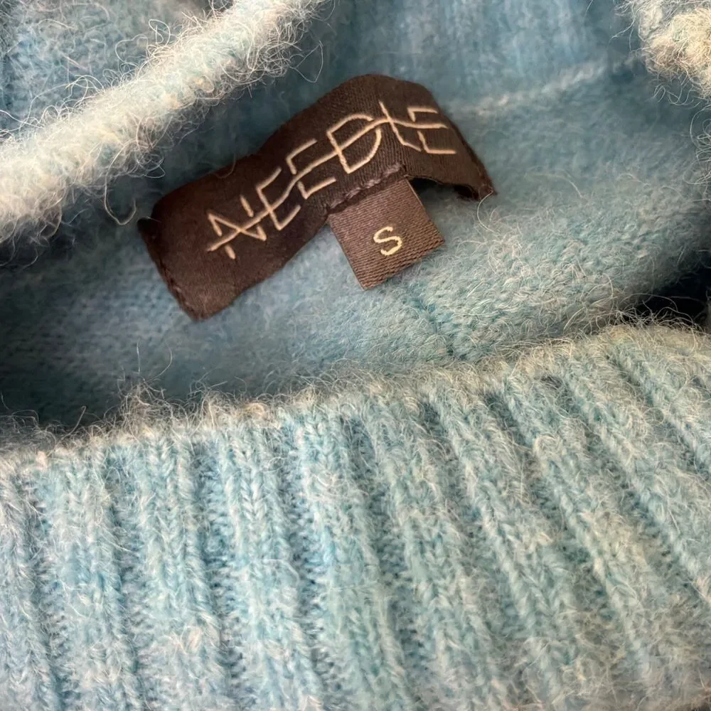 alpaca merino wool Nylon blend sweater size S Ice Blue exposed seams slouchy